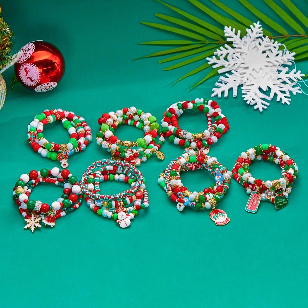 4pcs/set Christmas Tree Christmas Beads Bracelets Santa Christmas Jewelry  Girl