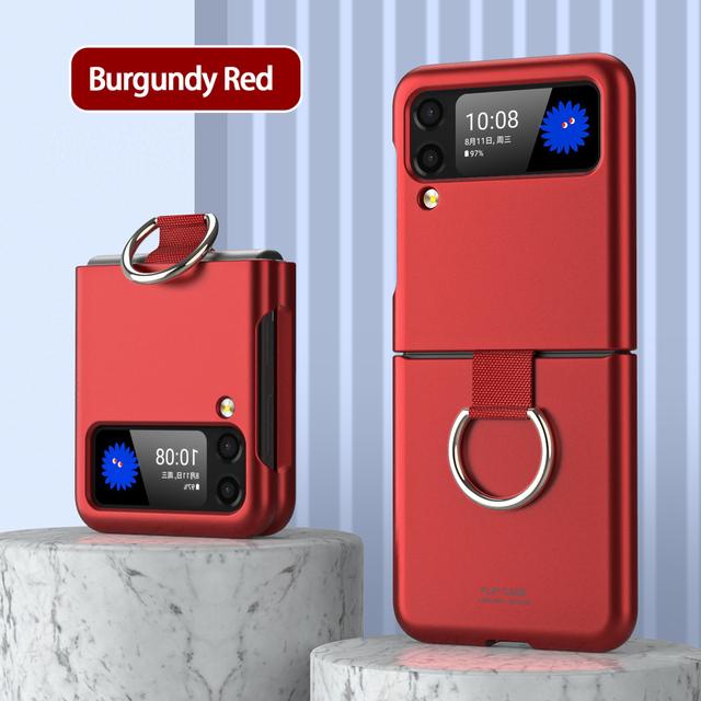 

Для Samsung Galaxy Z Flip 4 3 Роскошный ультратонкий чехол с матовым кольцом-держателем Складной противоударный защитный жесткий чехол For Samsung Z Flip 3 красный