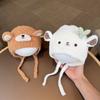 Plush Lined Baby Hat Knitted Fabric Earflap Hat Cute Baby Cap  Daily Wear