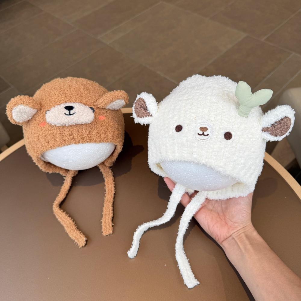 Plush Lined Baby Hat Knitted Fabric Earflap Hat Cute Baby Cap Daily Wear