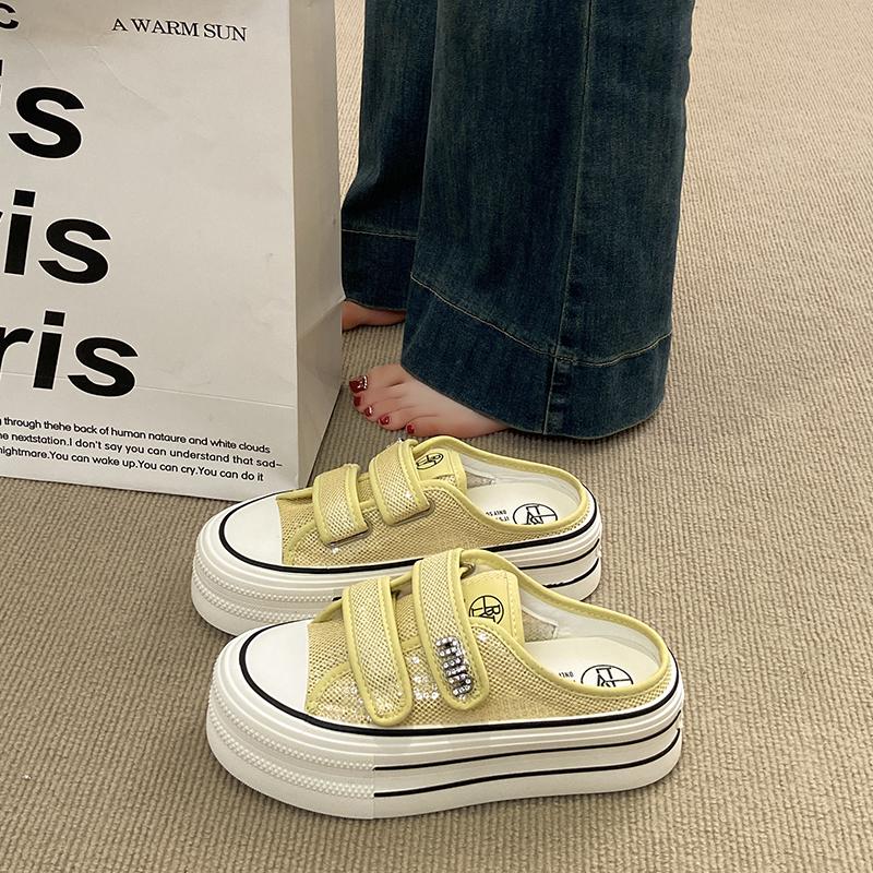 Fashion CRLAYDK Fashion Platform Mesh Skate Shoes for Women Slip On Casual Outdoor Slides Ladies Backless Walking Breathable Tennis