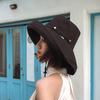 Japanese style hat women's large brim fisherman hat pure color anti-uv hiking sun hat neck protection windproof sun protection