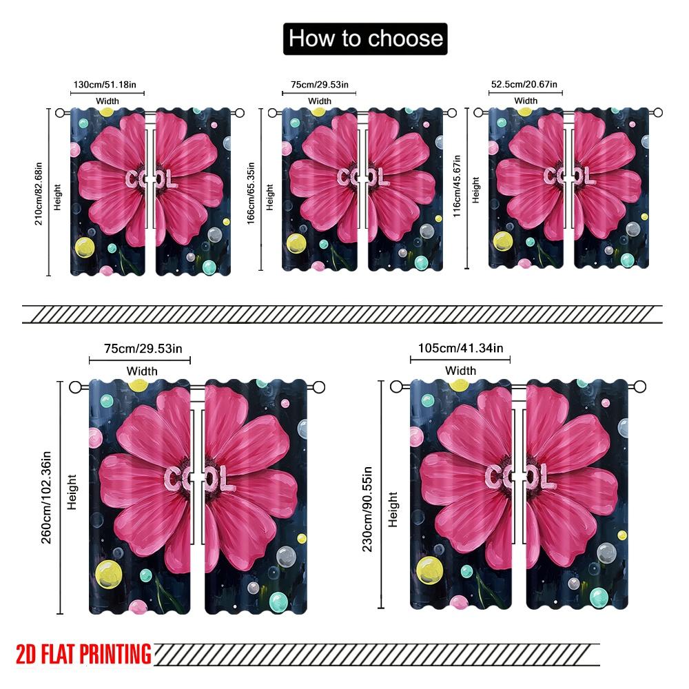 2 Stück 2D Flachdruck Vorhänge Rosa Blume Kühl Polyester Ohne Strom Feiertagsdekorationen für Feiertagsfeiern