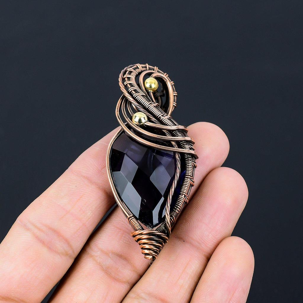 Safir albastru pietre prețioase lucrate manual cu sârmă de cupru pur bijuterii pandantiv învelite pentru Ziua Memorialului