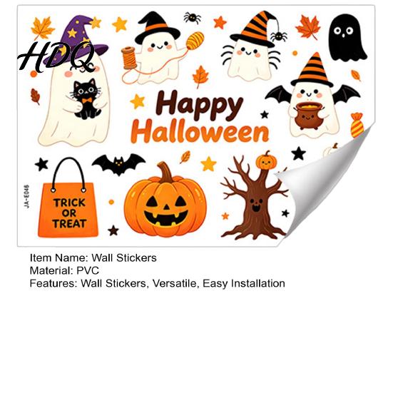 Self Adhesive Wall Mural for Kindergarten Halloween Stickers Cute Ghost And Pumpkin Print Decals Creative Classroom Holiday Layout Removable PVC DIY