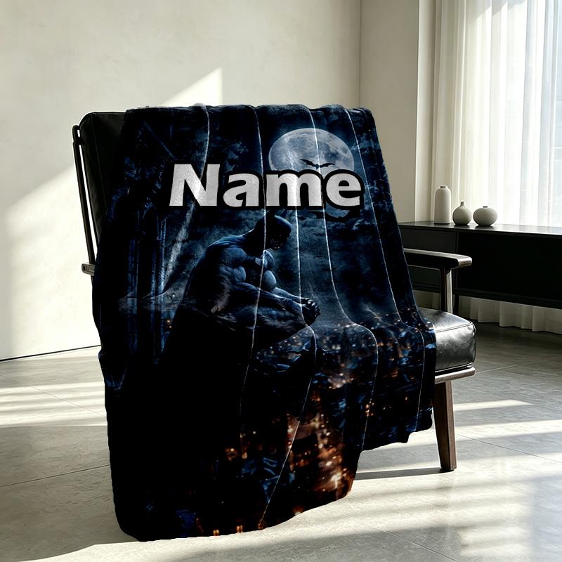 Custom Name Personalized Batman Print Blanket, Home Decor, Bedroom, Sofa, Camping, Couch, Gifts for Birthday Christmas