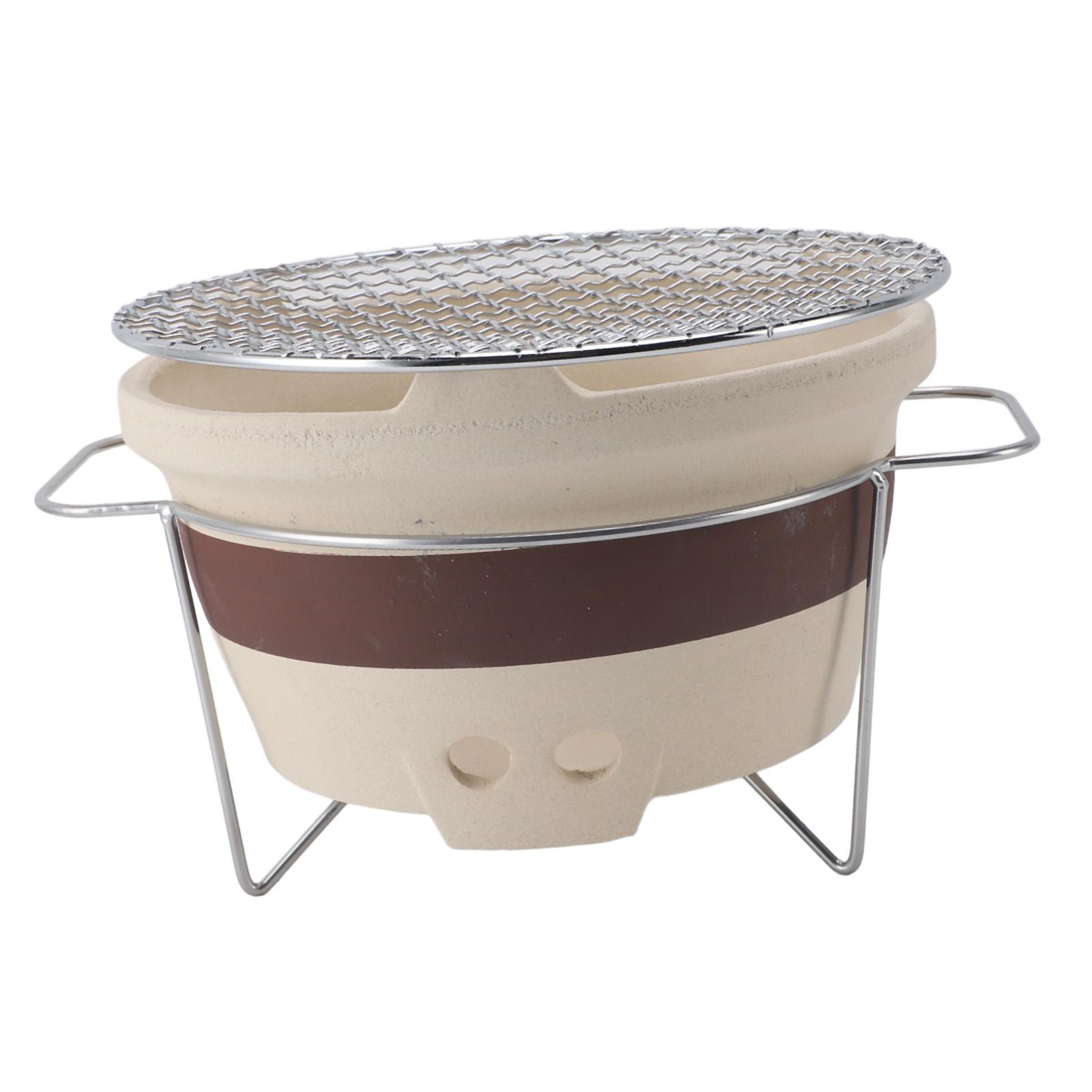 Barbecue Grill, Clay Charcoal Clay Charcoal Stove, Clay Grilling Stove Stove with a Tea Boiler and Grill Portable Woodstove for Backpacking Outdoor Co