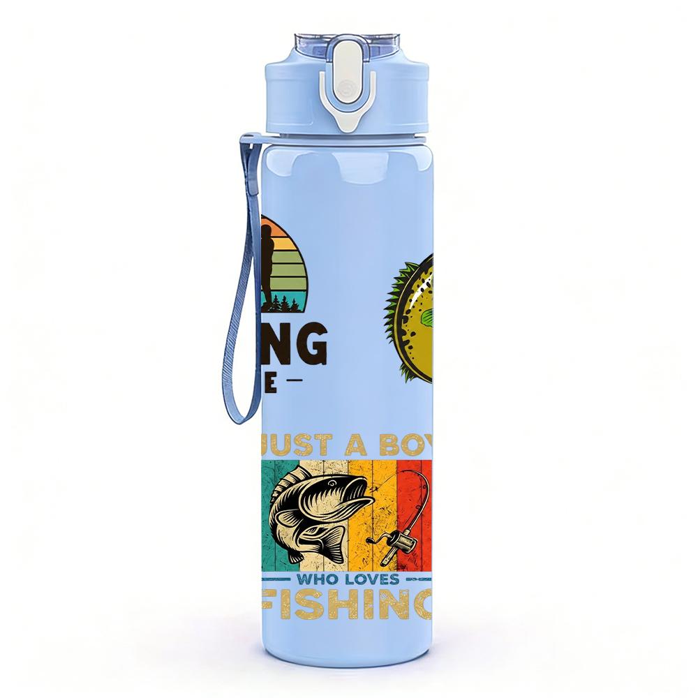 1PC Multiple Fishing Angler Collage Layout 750ml Color Plastic Water Bottle Leakproof Flip Straw Lid For Sports Office Home Use