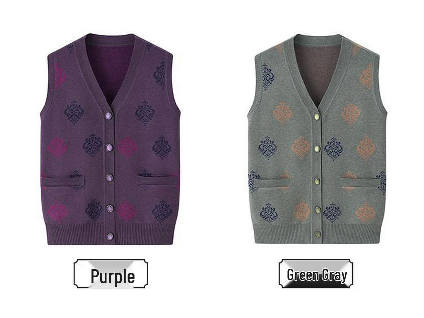 Elderly Women's Knitted Vest - Spring, Autumn & Winter Cardigan for Grandma and Mom