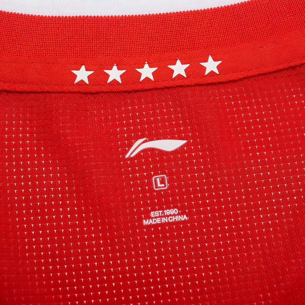 Li-Ning Striped Print Logo Quick-Dry V-Neck Short Sleeve T-Shirt Men Tops Red AAYS237-2