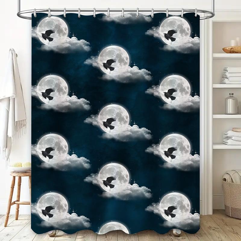 Vintage Blue Moonlit Sky Raven Print Shower Curtain Waterproof Home Decor Bathroom Decoration 80x165cm US Stock Free Shipping