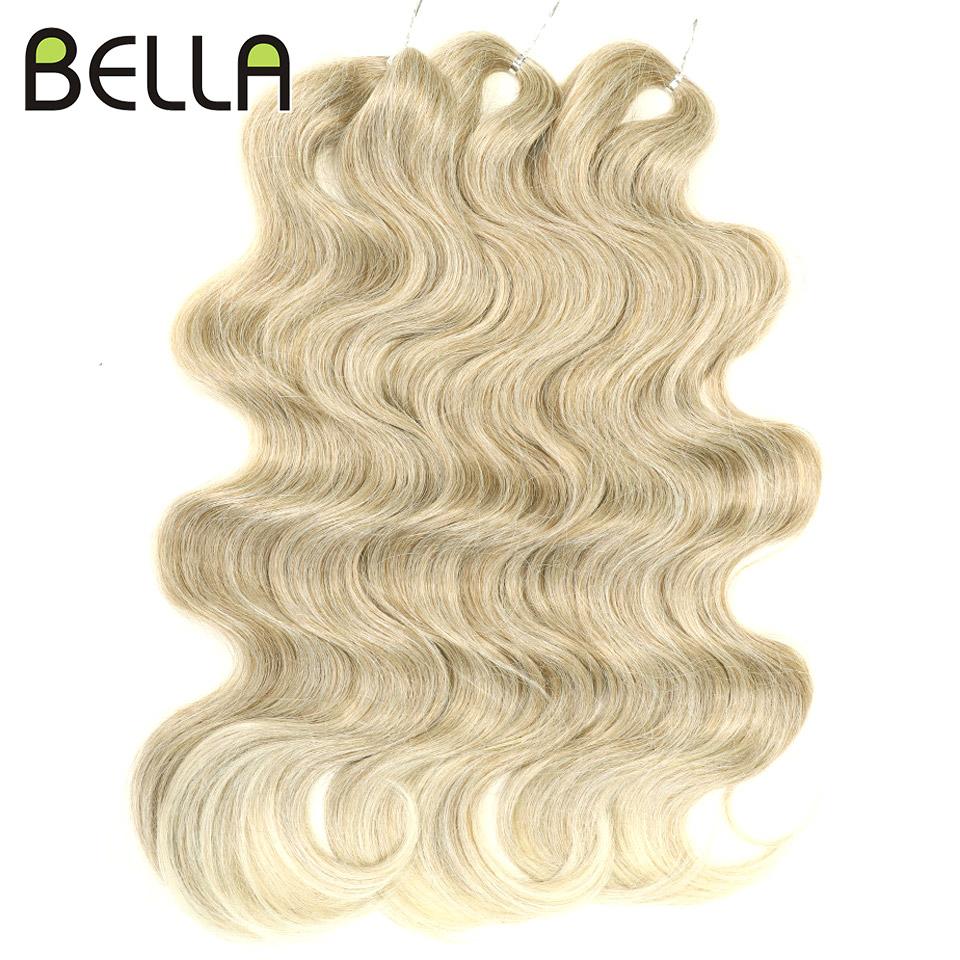 BELLA 24 Zoll Body Wave Häkelhaar 3 Stück Synthetisches Haar Zöpfe Kunsthaar Ombre Blond Braun Natürliche Flecht-Haarverlängerungen