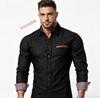 Herren Slim Fit Lässiges Jeanshemd mit langen Ärmeln und Leder-Patch-Tasche