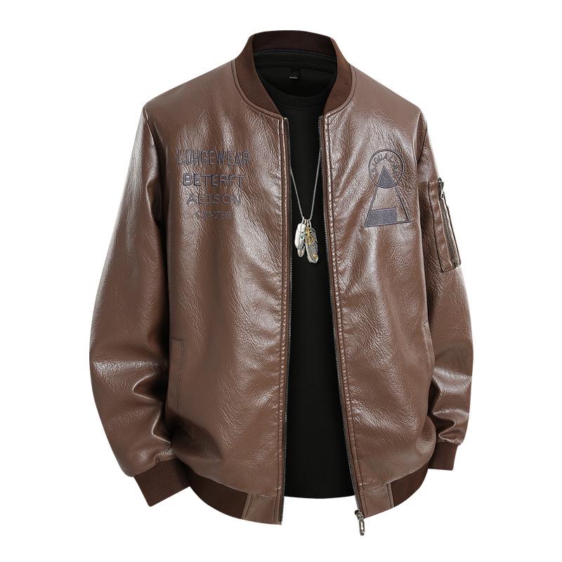 Men's Plus Size Leather Pilot Jacket - Spring/Autumn American Motorcycle Style