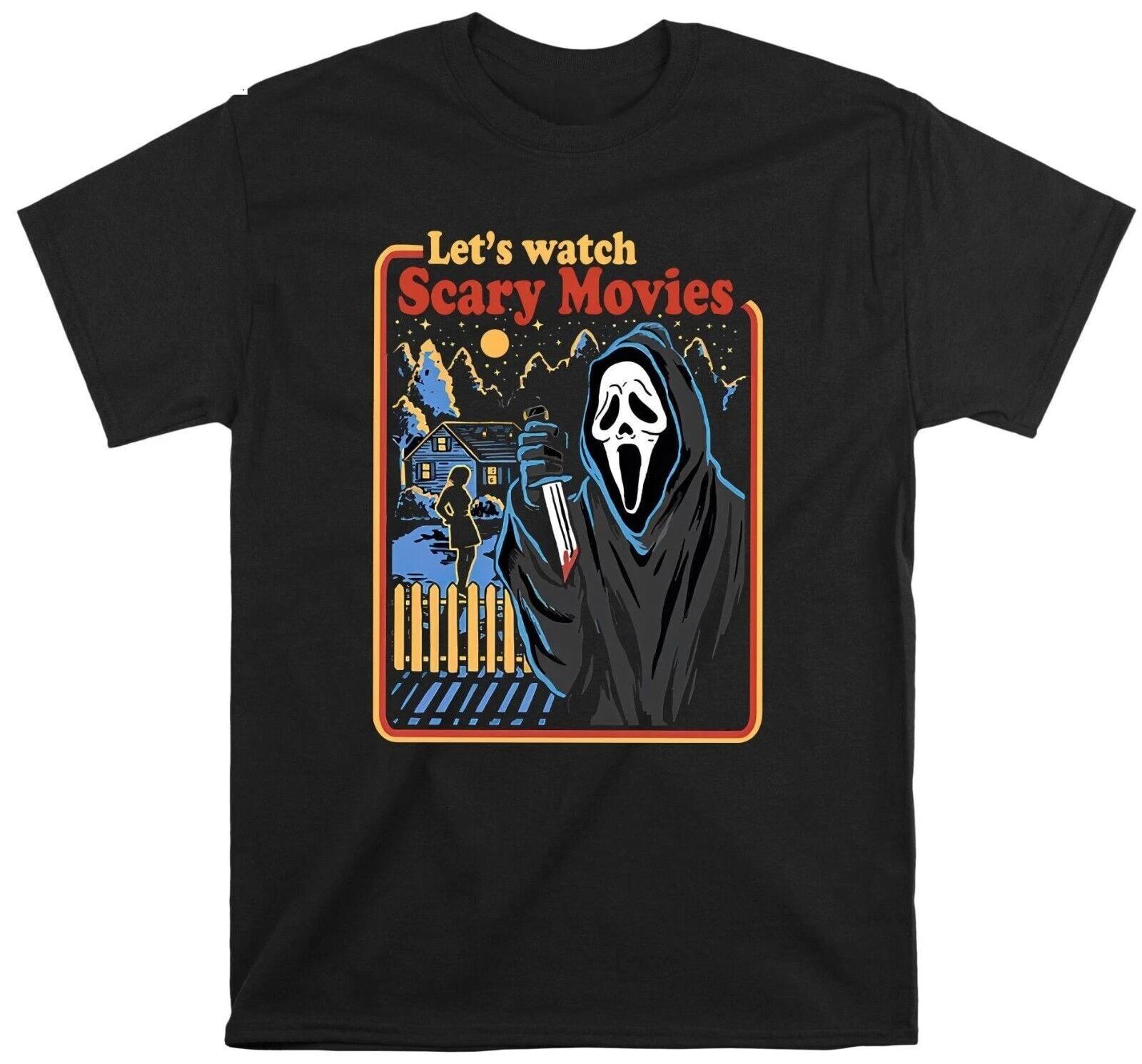 

Lets Watch Scary Movies Halloween Scream Horror Spooky Creepy Mens T-Shirts 4XL