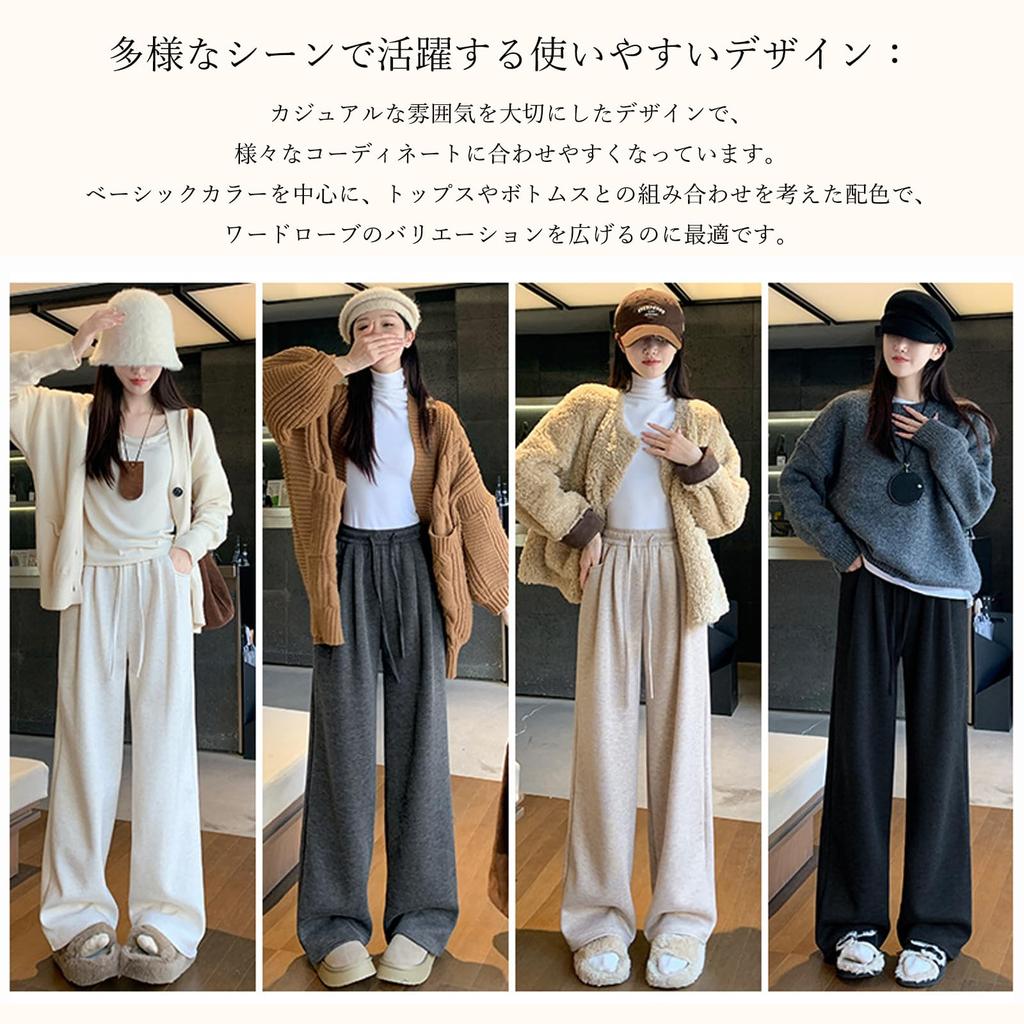 Elastic Solid Stylish Fa&ni Women's Wide-Leg Pants, Autumn/Winter, Fleece-Lined, Warm, Waist, Pockets, Flattering, Color, Casual,