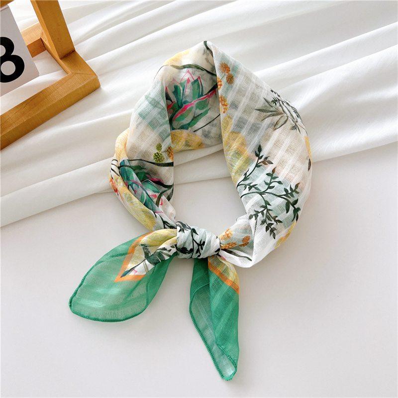 All-Match Fashionable Spring Autumn Silk Scarf Band Decorative Scarf Elegant Scarf Hair Korean-Style Square Towel Women's Cotton Linen Small