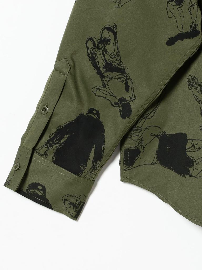 B:MING LIFE STORE by BEAMS Women's KHAKI S Large/Small Shirt/Blouse with Naoto Kitamura Print (Sizes S-M)