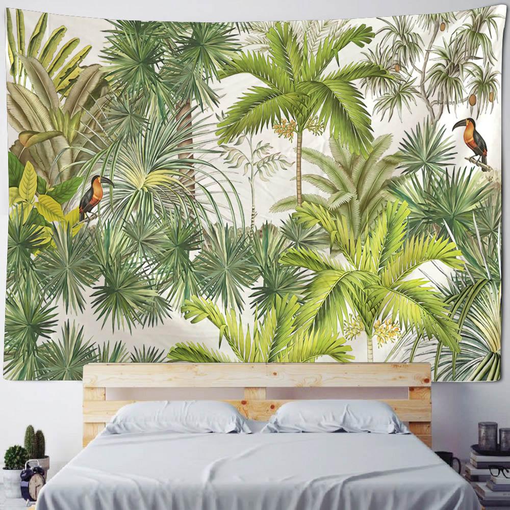 Tropical Plant Art Tapestry, Bedroom Wall Decoration, Living Room, Dormitory Wall Hanging, Bohemian Room Aesthetic Tapestry