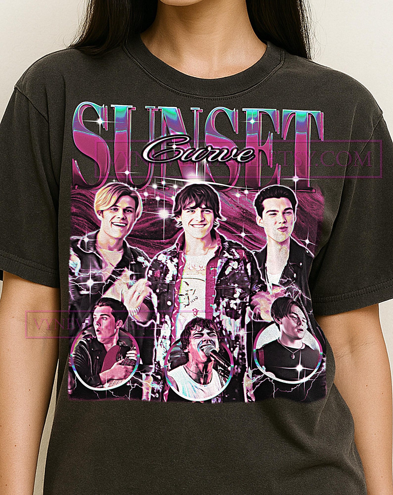 Sunset Curve Circle Shirt, 90s Vintage Retro Bootleg Sunset Curve T-Shirt, Ghost Band Graphic Tee, Musical TV Show Fan Shirt L