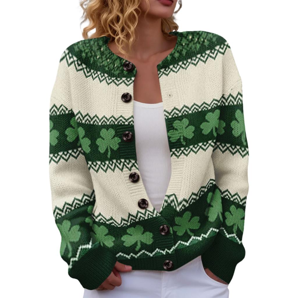 LXF-YK52 Crew Neck Cardigan St. Patrick's 3D Printed Sweater New Knitted European beautiful woman