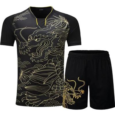 Unisex Quick Dry Dragon Pattern Table Tennis Uniform Set - Summer Short Sleeve Sports Jersey for Training & Competition
