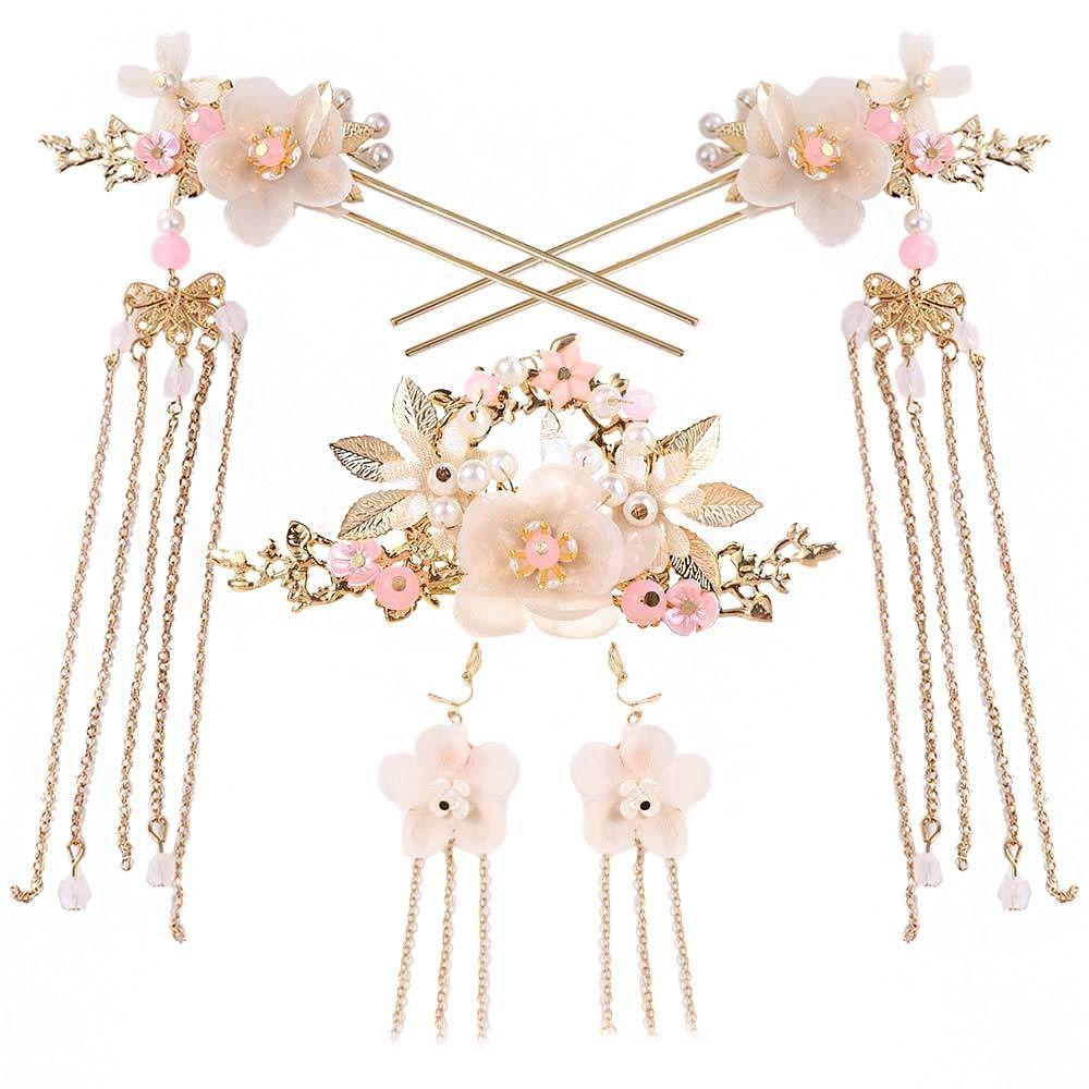 Hairpins Long Handmade Chinese Tassel Fashion Hanfu Hair Stick Headwear Sets Earrings Hair Comb