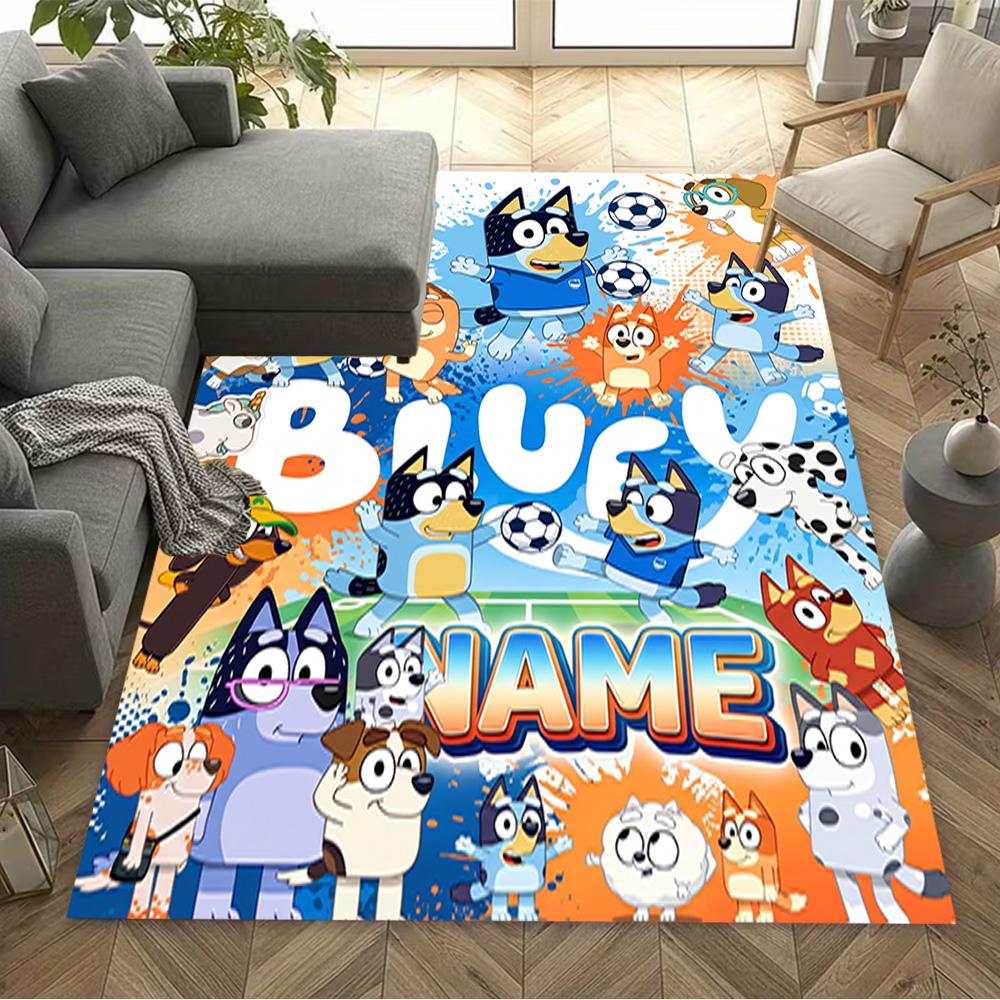 Soccer Fun Bluey Customize Your Name Floor Mat Design for Dining Room Decorate room Kitchen Study room Anti-slip Rug Anime Office Decor Spiritual Gift