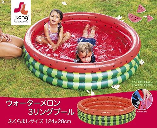 JILONG Watermelon 3-Ring Pool, 124 x 124 x 28cm (inflated size), JL-688000, RD/GR, Medium Size