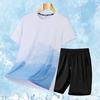 2Pcs/Set Men Summer Outfit O-neck Short Sleeve Printing T-shirt Elastic Drawstring Waist Shorts Set Loose Fit Quick Drying Sportswear