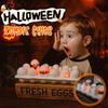 Halloween Zombie Chick LED Light Up Eggs Tray Spooky Eggshell Hatching Chicks Decoration 3D Creepy Deviled Eggs for Tabletop Party Indoor Decoration