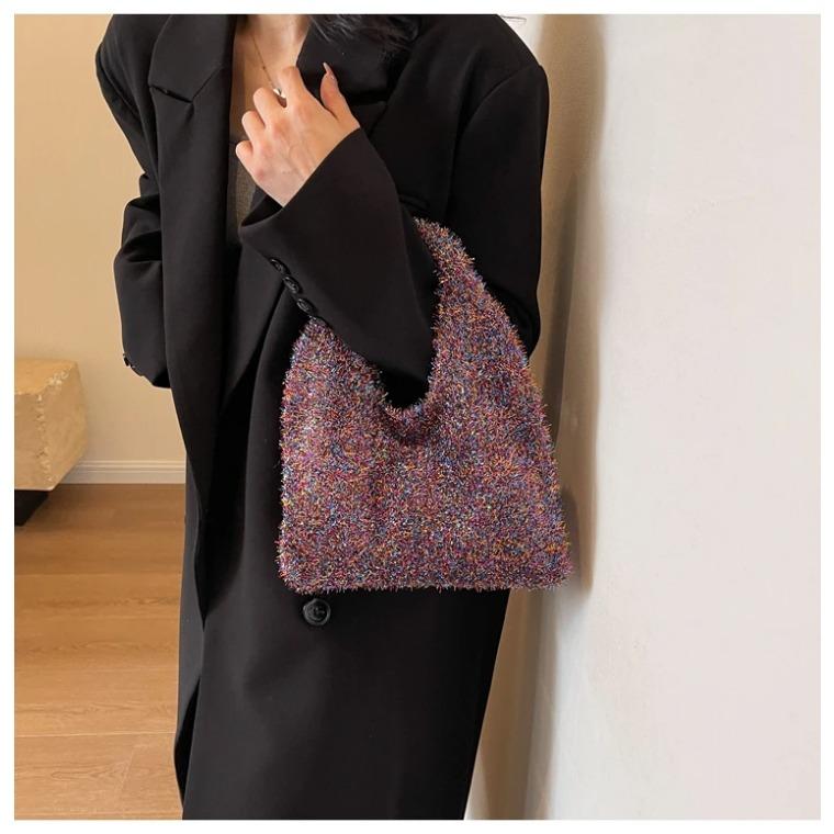 Polyester Shoulder Bags with Colored Thread for Ladies Solid Casual Bags New Fashion Trend