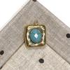 1Pc Natural Stone Irregular Square Pendant 16×20mm, Golden‑Plated Bezel‑Set Gemstone Charm for DIY Necklace Jewelry Making