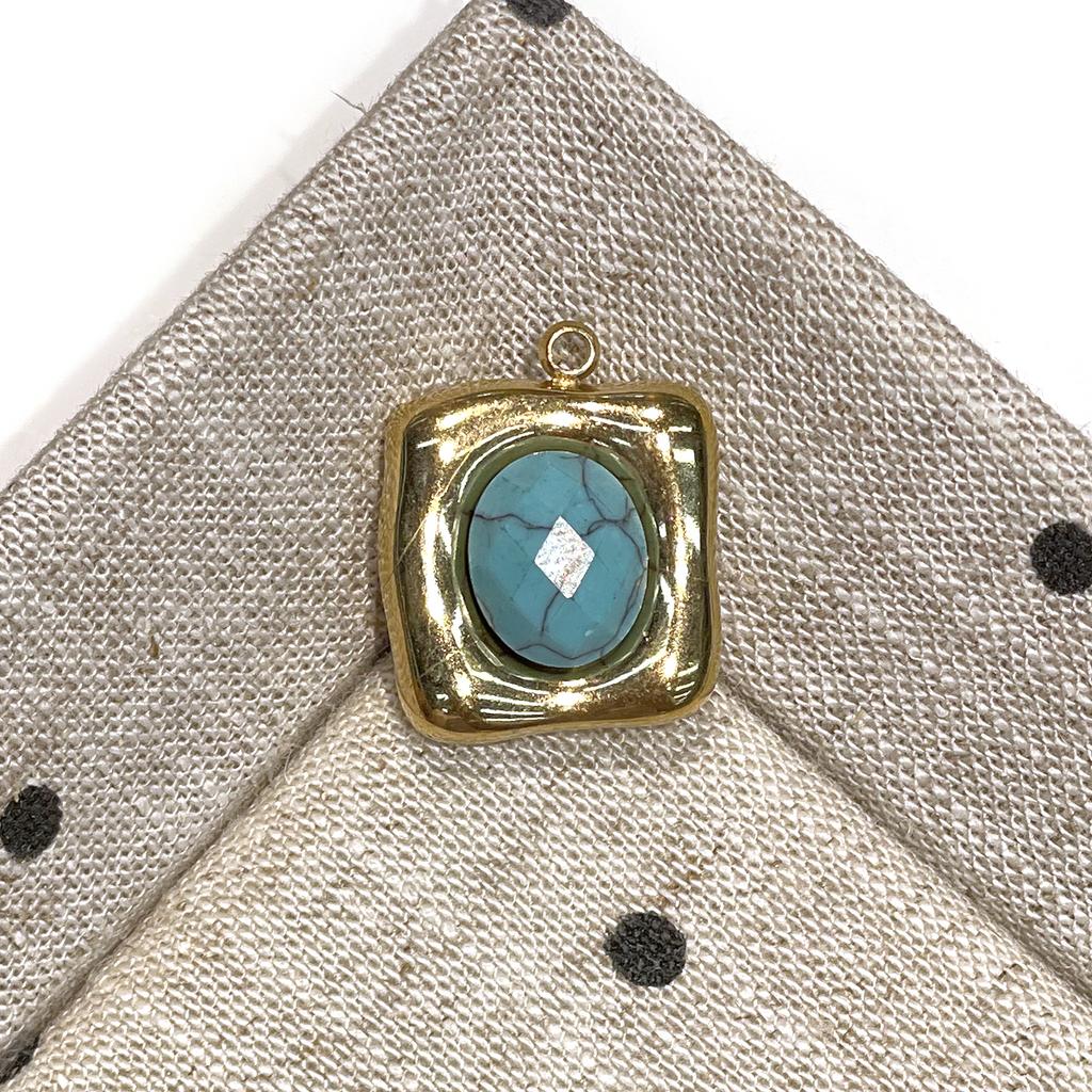 1Pc Natural Stone Irregular Square Pendant 16×20mm, Golden‑Plated Bezel‑Set Gemstone Charm for DIY Necklace Jewelry Making