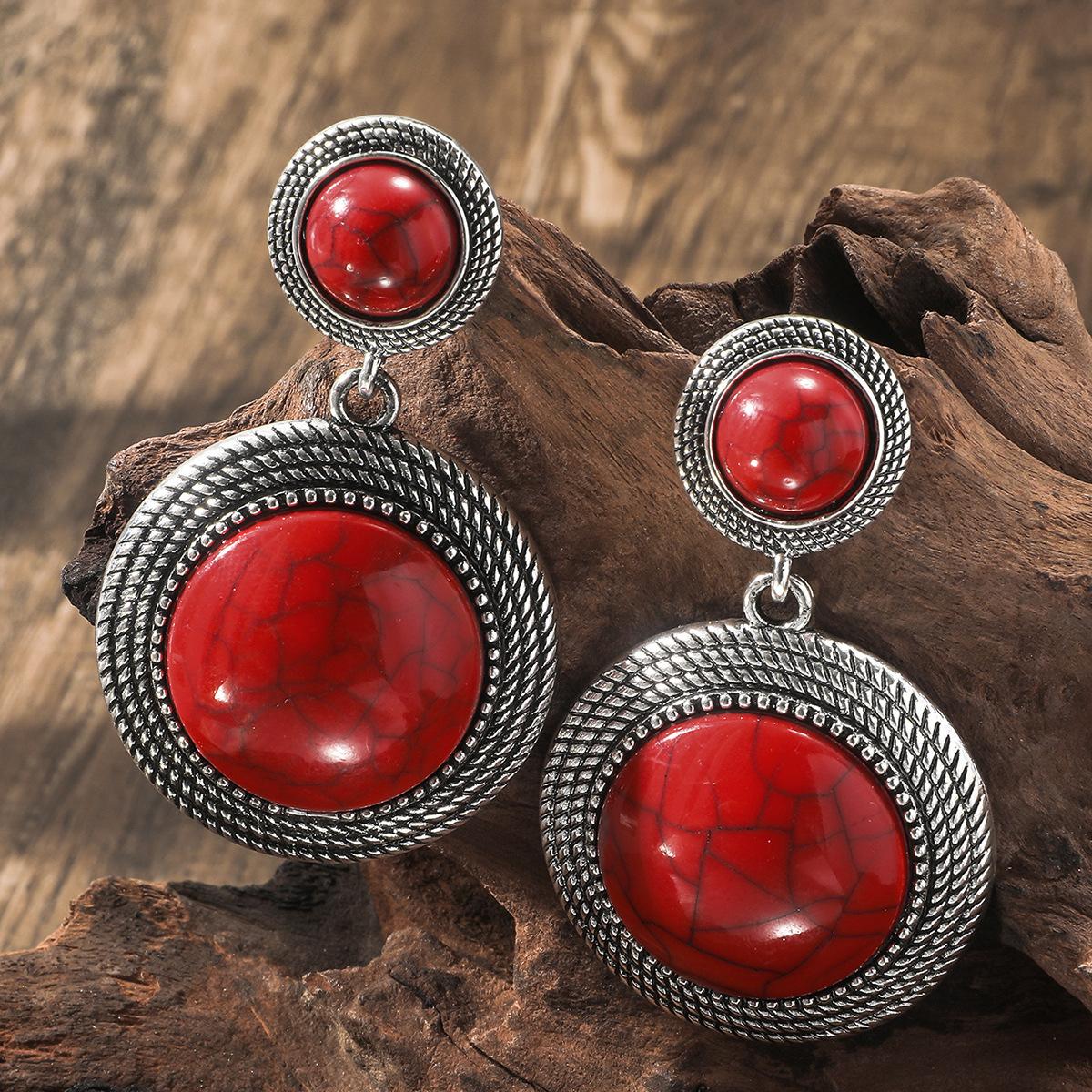 

BLINGBAY Pendant Women s European and American Bohemian Retro Ethnic Turquoise Earrings Female Fashion Round Earrings Girl Party Birthday Jewelry Gift