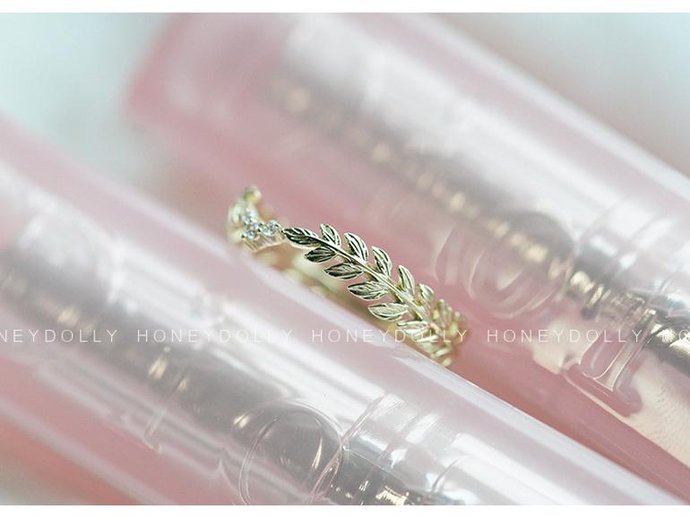 Japanese Light Luxury Gold-Plated Copper Leaf Feather Ring - New Arrival