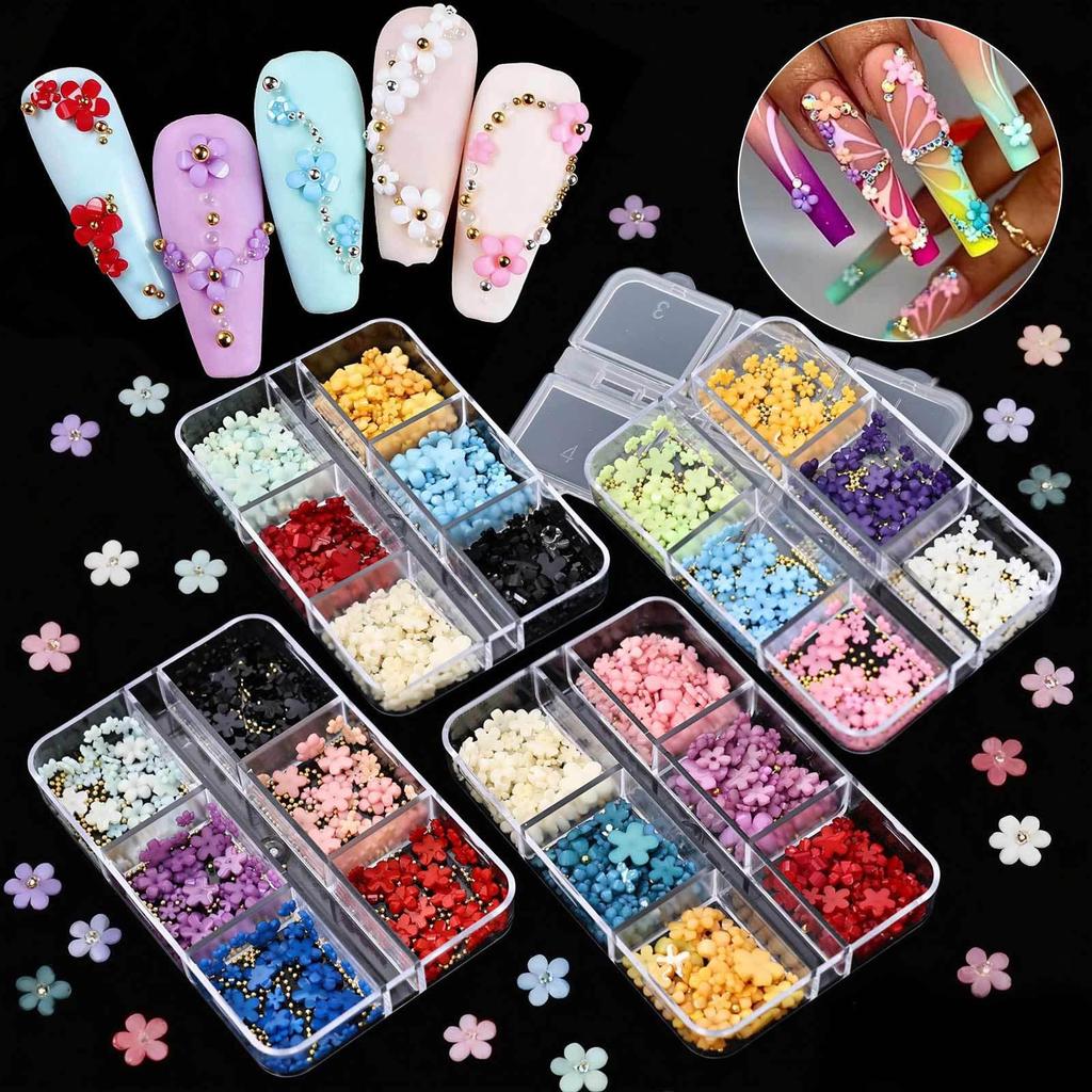Mini Fünfblättrige Blume Nagelkunstdekorationen mit Stahlkugel, gemischte Farben - DIY Nageldekorationszubehör