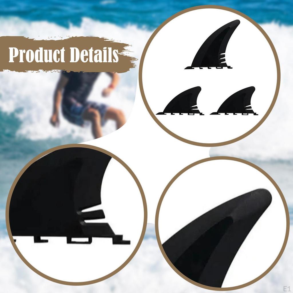 3Pcs Surfboard PVC Fins Set Replacement for Beginners Black Replace Parts Accessory Simple Assemble