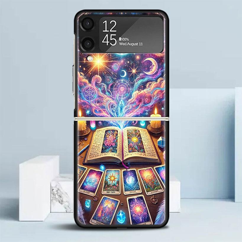 Witch Tarot Card Black Cover for Samsung Galaxy Z Flip 7 6 5 4 3 5G Phone Case Flip7 Flip6 Flip5 Flip4 Flip3 Pattern Case Galaxy