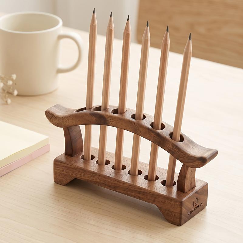 Walnut Wood Desk Organizer Multifunctional Pen Pencil Holder Storage Stand for Student Dorm Office Desktop Use
