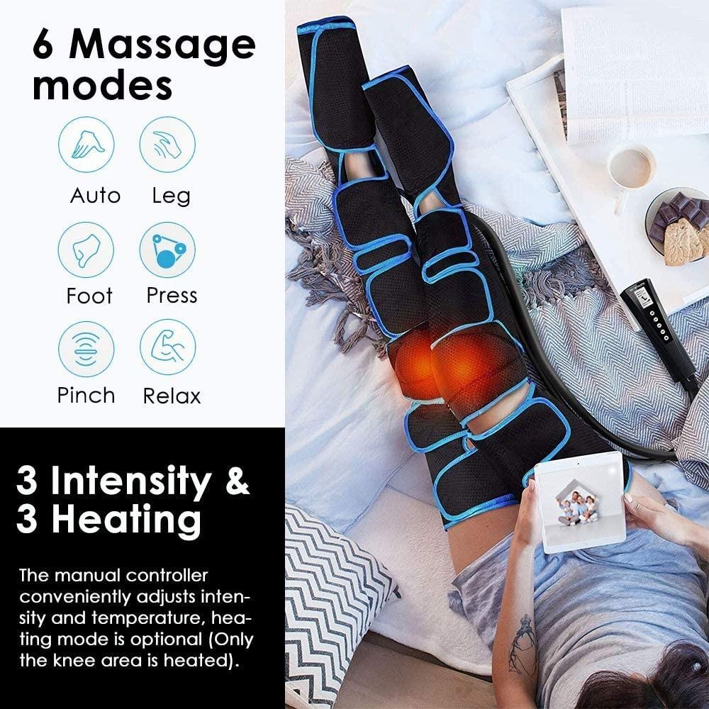 6 Modes Electric Leg Muscle Relaxer Air Compression Massage Boot Relieve Foot Fatigue Heating Leg Massager