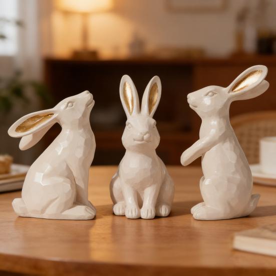 3 st påskharefigur Liten dekorativ kaninstatyett Vintage harts Kaninskulptur för Vår Hem Bordsdekoration