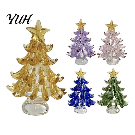 Elegant Holiday Home Decor Decorative Glass Christmas Tree with Star Topper, Mini Shiny Ornaments for Office Figurine, Creative Tabletop Ornament,
