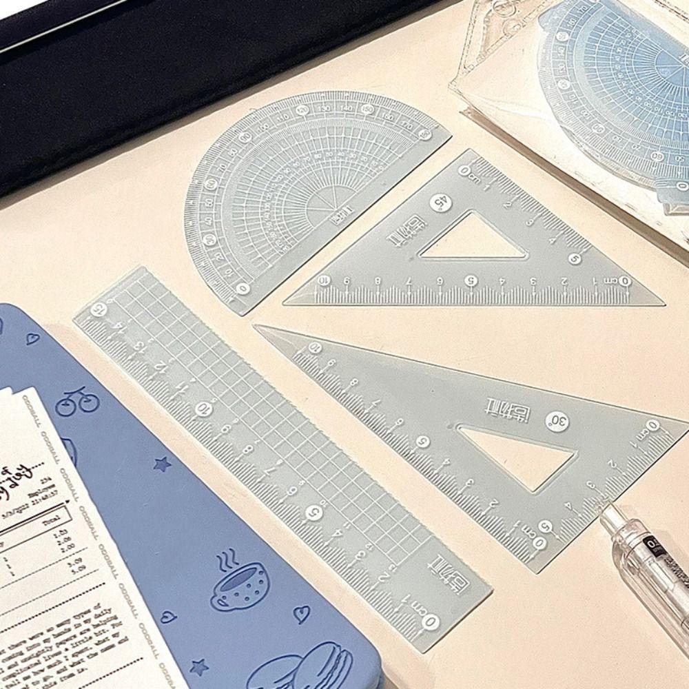 4PCS/Set Thickened Straight Ruler Transparent Set Square Multifunctional Jelly Ruler Set  Boys/Girls