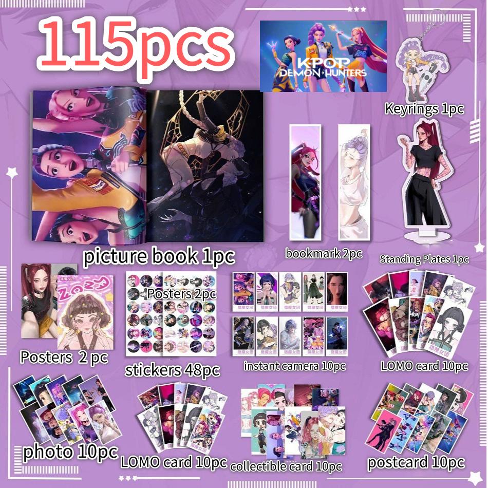 116Pcs Anime Kpop Demon Hunters Peripheral Picture Book Badges Posters Collectible Cards Stickers LOMO Card Giving Gifts To Fans