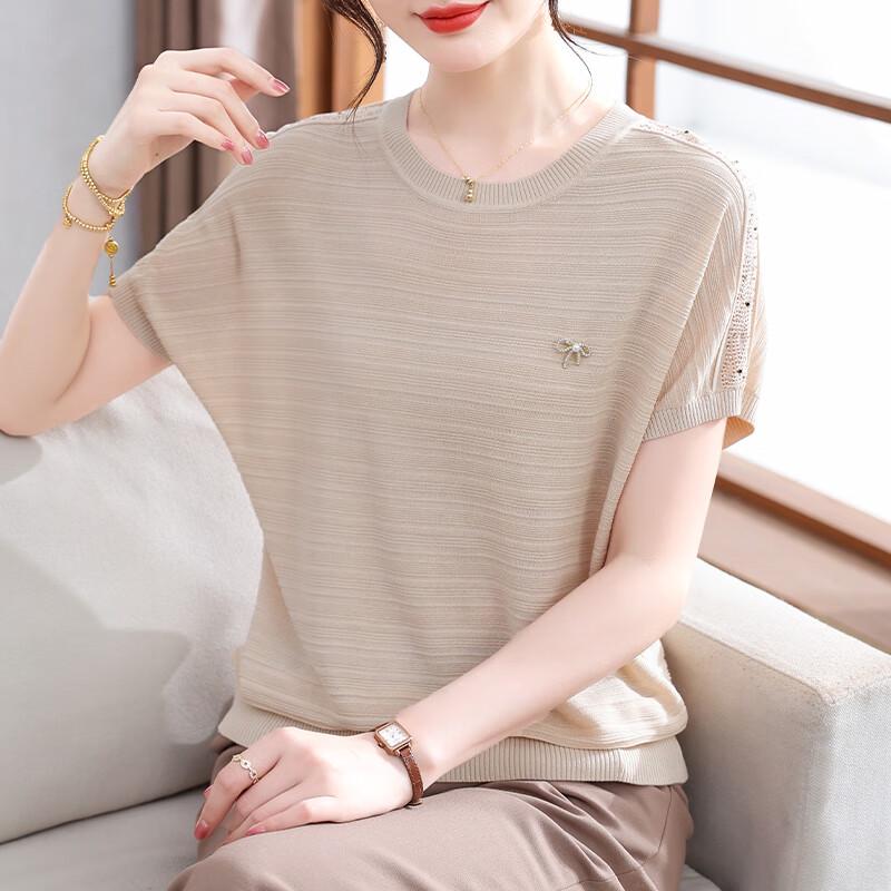 XUEXI Women s Ice Silk Short Sleeve Knit Top XL