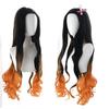 Peluca de Cosplay de Nezuko Kamado de Demon Slayer, Pieza de Cabello de Fibra de Alta Temperatura con Degradado Negro-Naranja