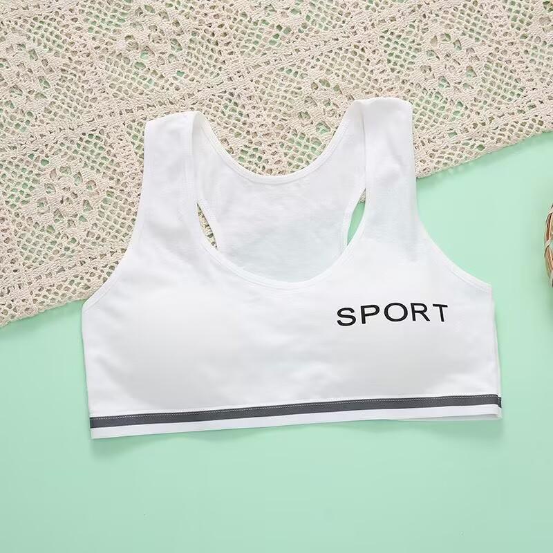 Тренировочный бюстгальтер из хлопка для девочек, спортивный бюстгальтер, нижнее белье, топы 8-16 лет 35-45KG белый
