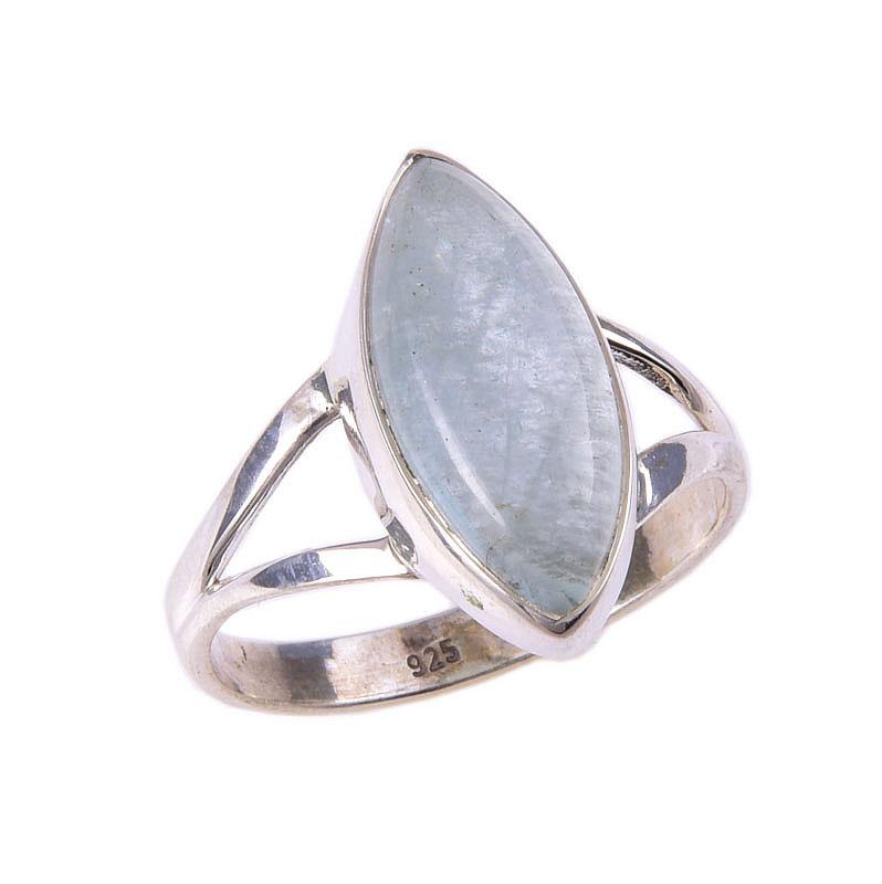Natural Aquamarine Gemstone Handmade 925 Solid Sterling Silver Ring Size 10 T6N38
