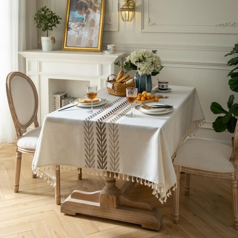 Waterproof Fabric Tablecloth Linen Blend Fresh Nordic Style Embroidered Rectangular Dining Table Coffee Cover
